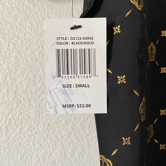 DRILL CLOTHING co. Button Down Shirt Mens Sz Small Black & Gold Short Sleeve - Picture 11 of 11